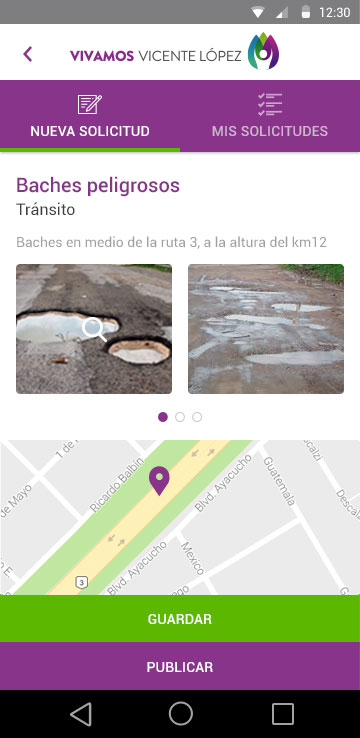 Pantalla de la aplicación mi barrio